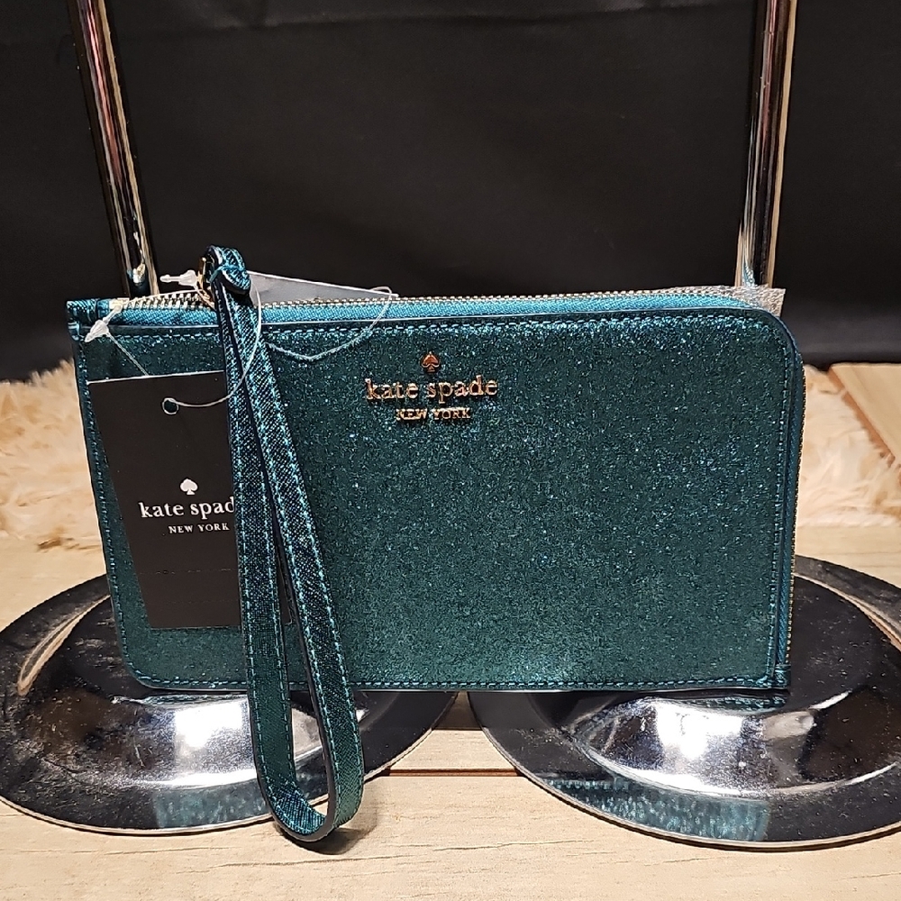Kate Spade Teal Glitter Wristlet.Glitter Will Not rub Come Off